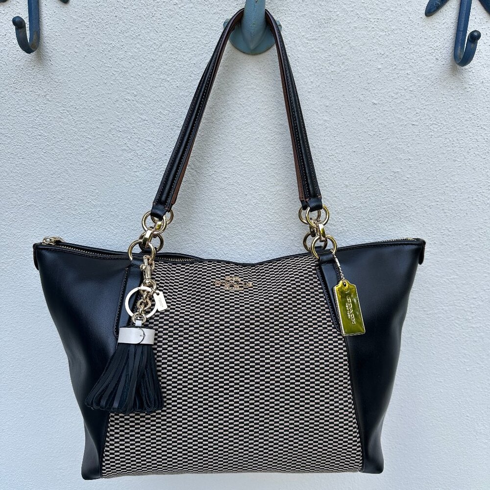 Coach/ Legacy Jacquard AVA Tote Bag F57246/ Black Leather w Gold Hardware/ NWOT